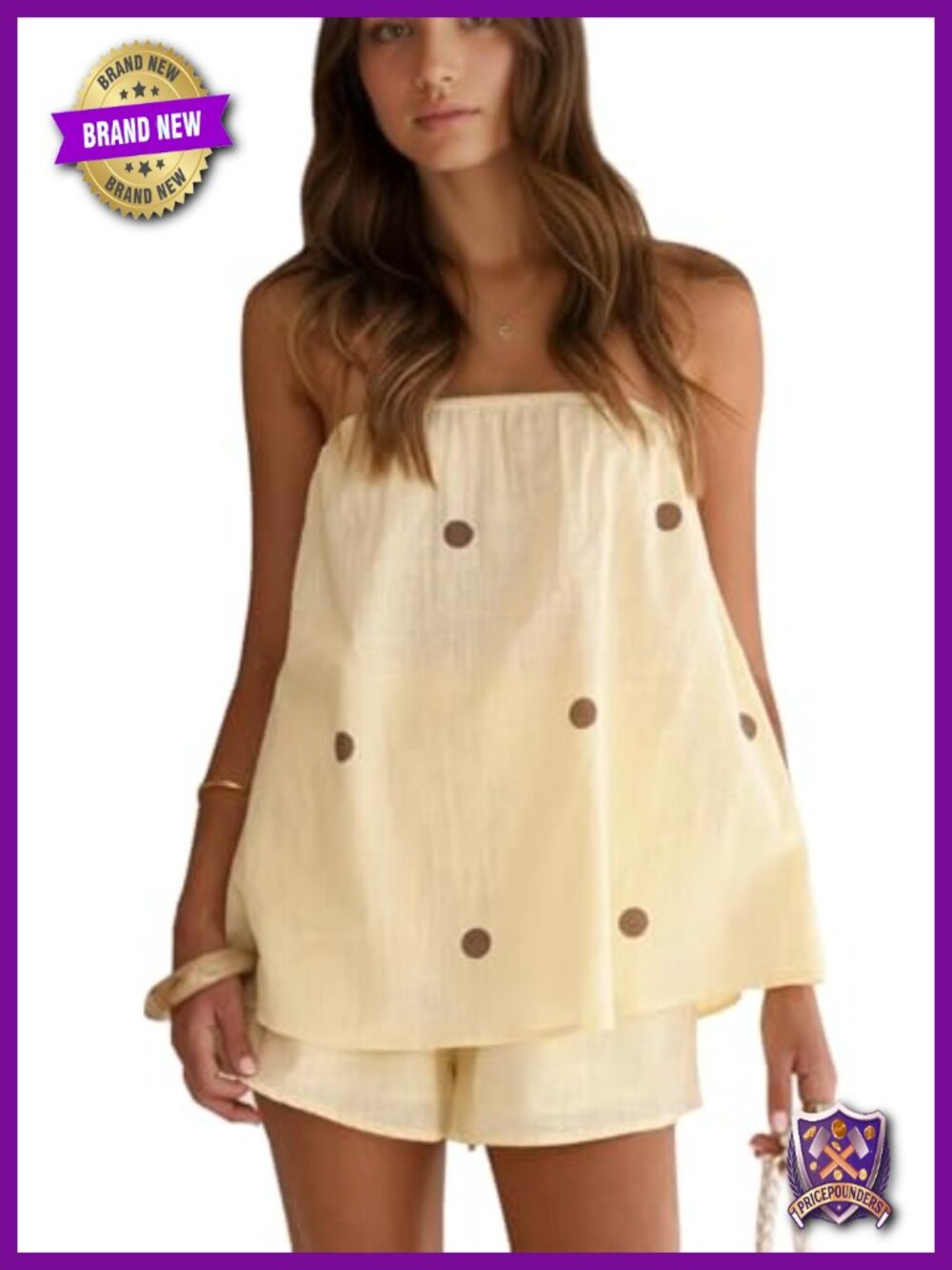 Polka Dot 2 Piece Lounge Short Set Strapless Tube Top Beach Vacation